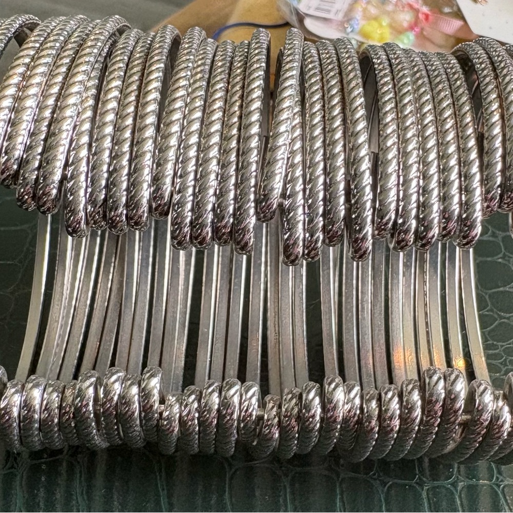 Silver-Tone Twisted Cable Cuff Bracelet Stack - Picture 4 of 4
